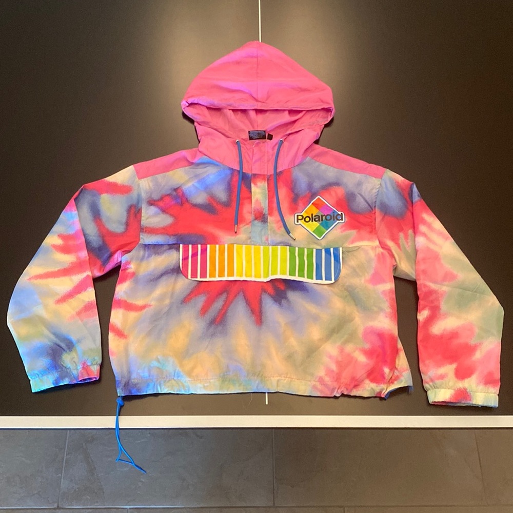 Aao Fashion Women Polaroid Hip Hop Tie Dye Print Windbreaker Jacket Size L